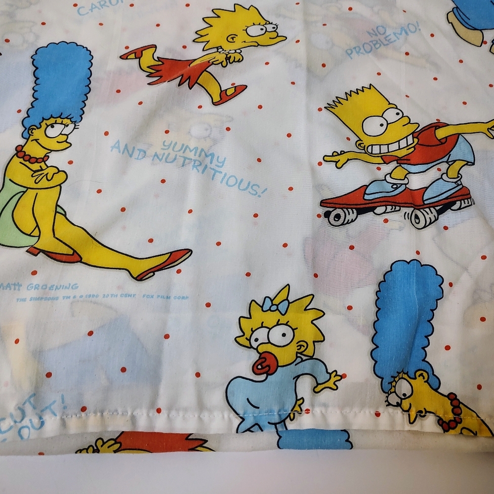 Vintage Simpsons Twin Bed Flat Sheet Homer Bart Maggie Marge Lisa Made USA 90s